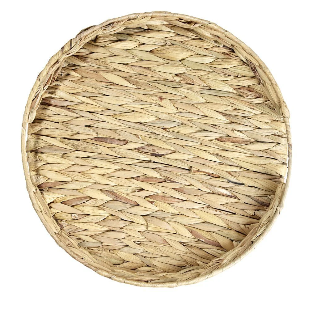 Plateau rond naturel en jacinthe tressée Ø35xH5cm