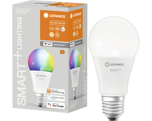 Ledvance Smart WIFI LED-lamp, dimbaar, A75 E27/9,5W (75W) mat, 1055 lm, 2700-6500 K RGBW