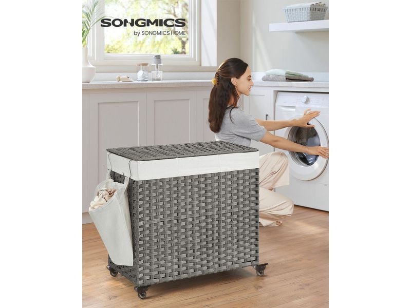 Songmics Wäschekorb auf Rollen 140 l, Grau Wäschesammler