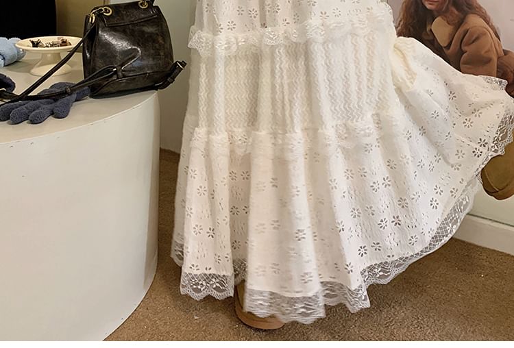 Kilopi - Maxi A-lijn rok met hoge taille en effen kant