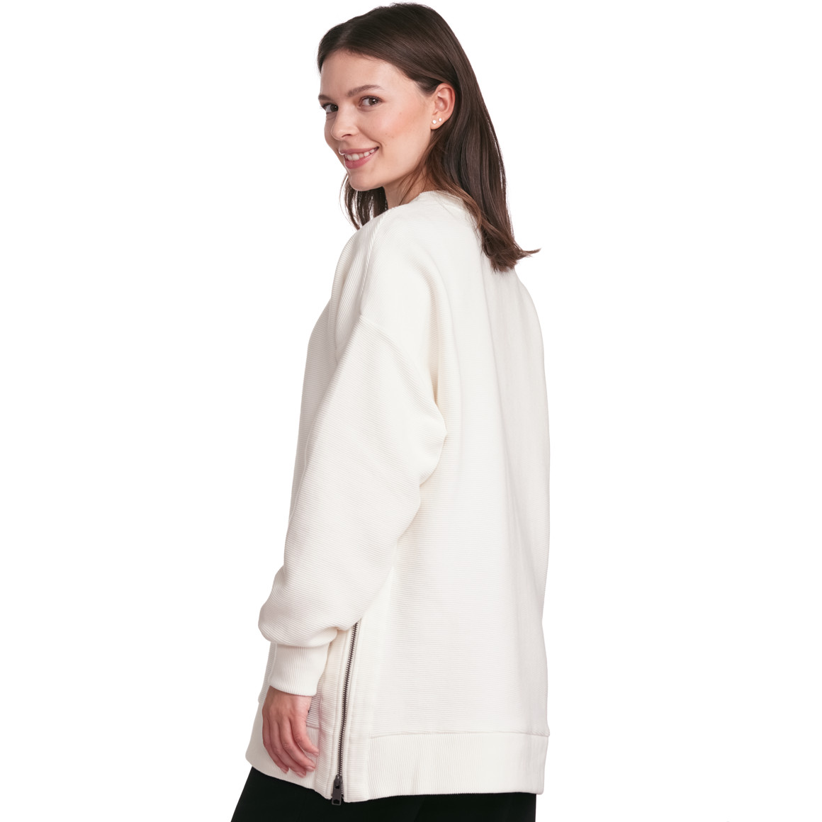Gina Collection Damen Sweatshirt mit Rippstruktur weiss