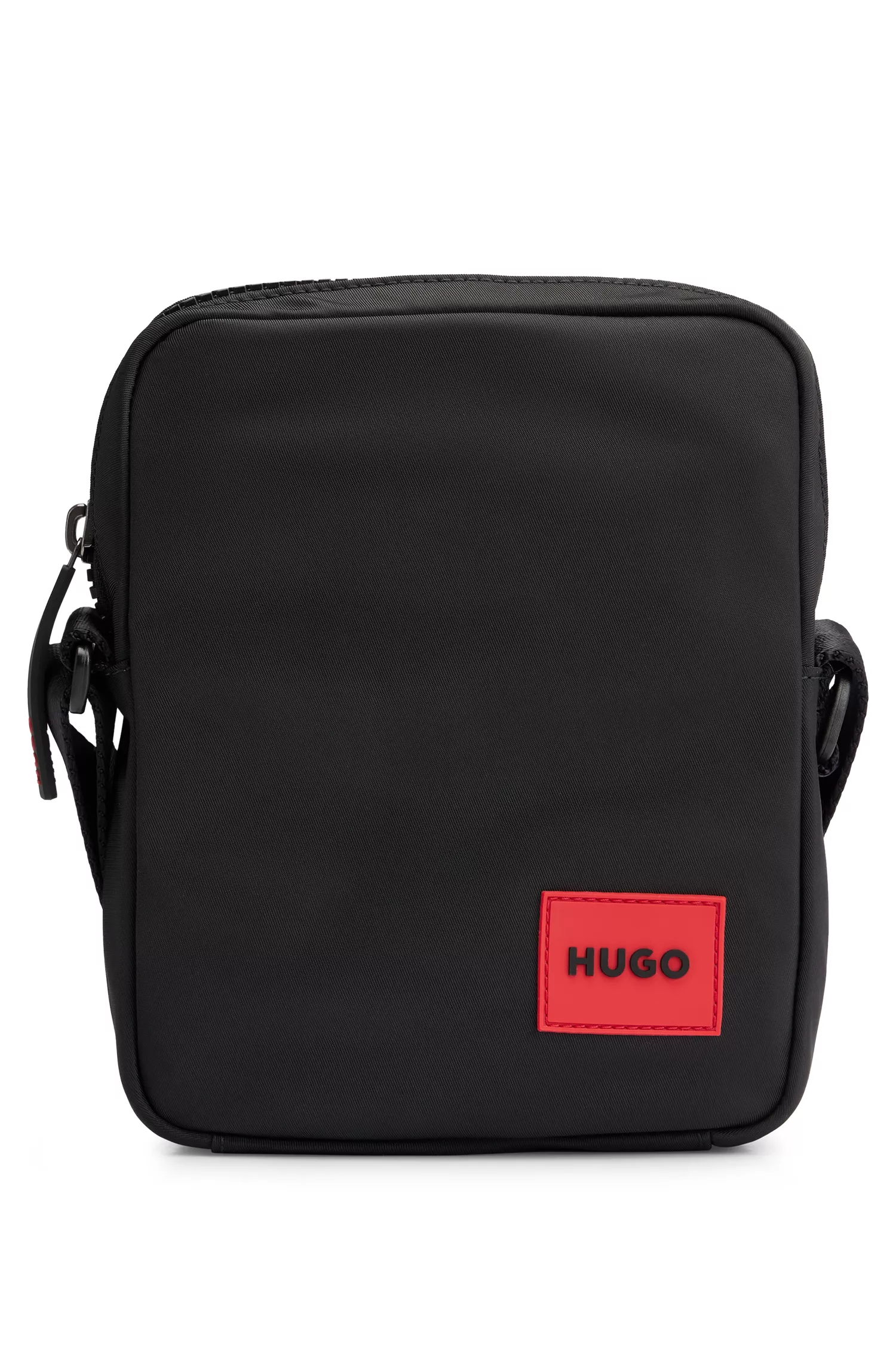 Bolsa HUGO Red-Reporter com etiqueta de borracha vermelha com o logotipo.