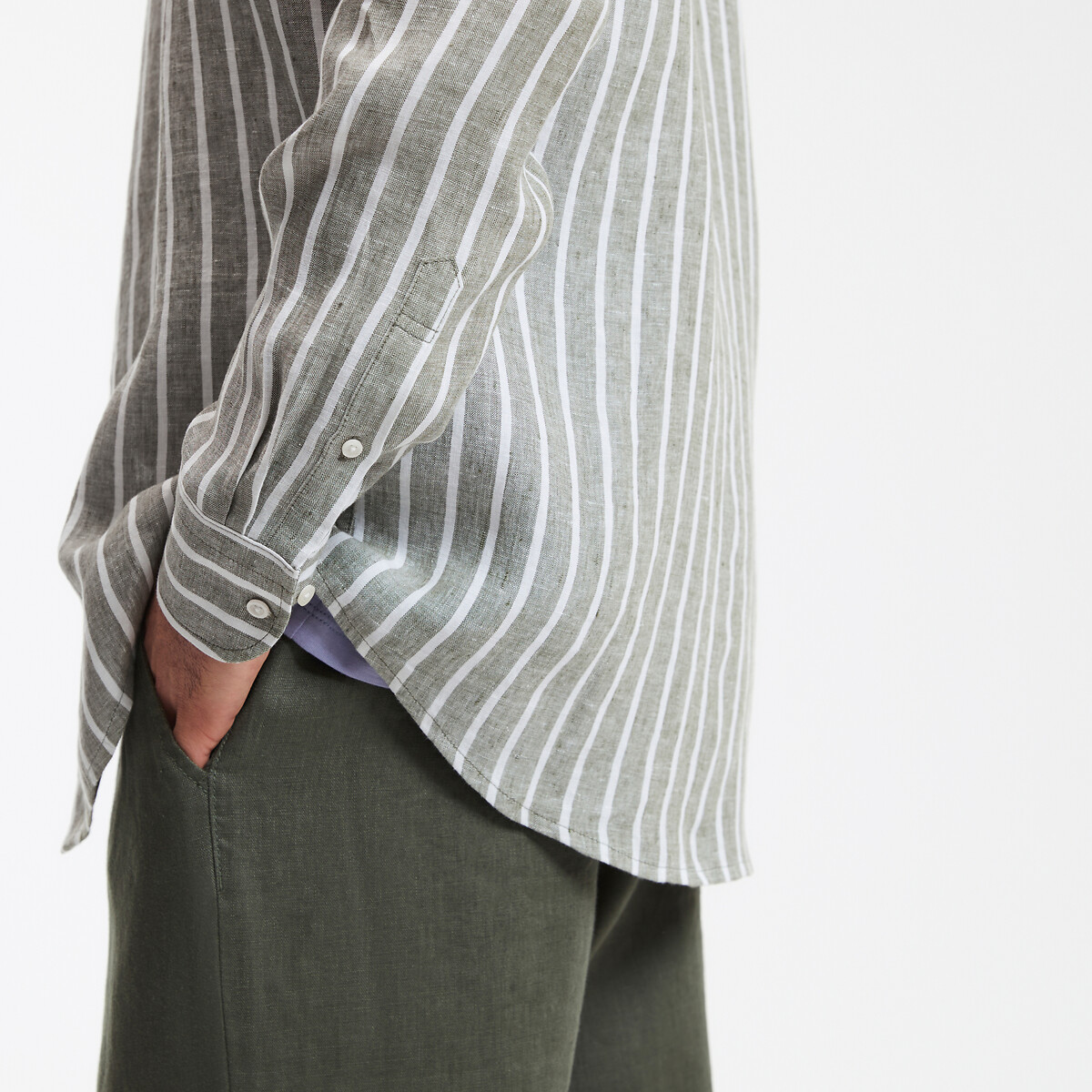 COLEÇÃO LA REDOUTE<br>Camisa de linho com riscas retas e gola alta