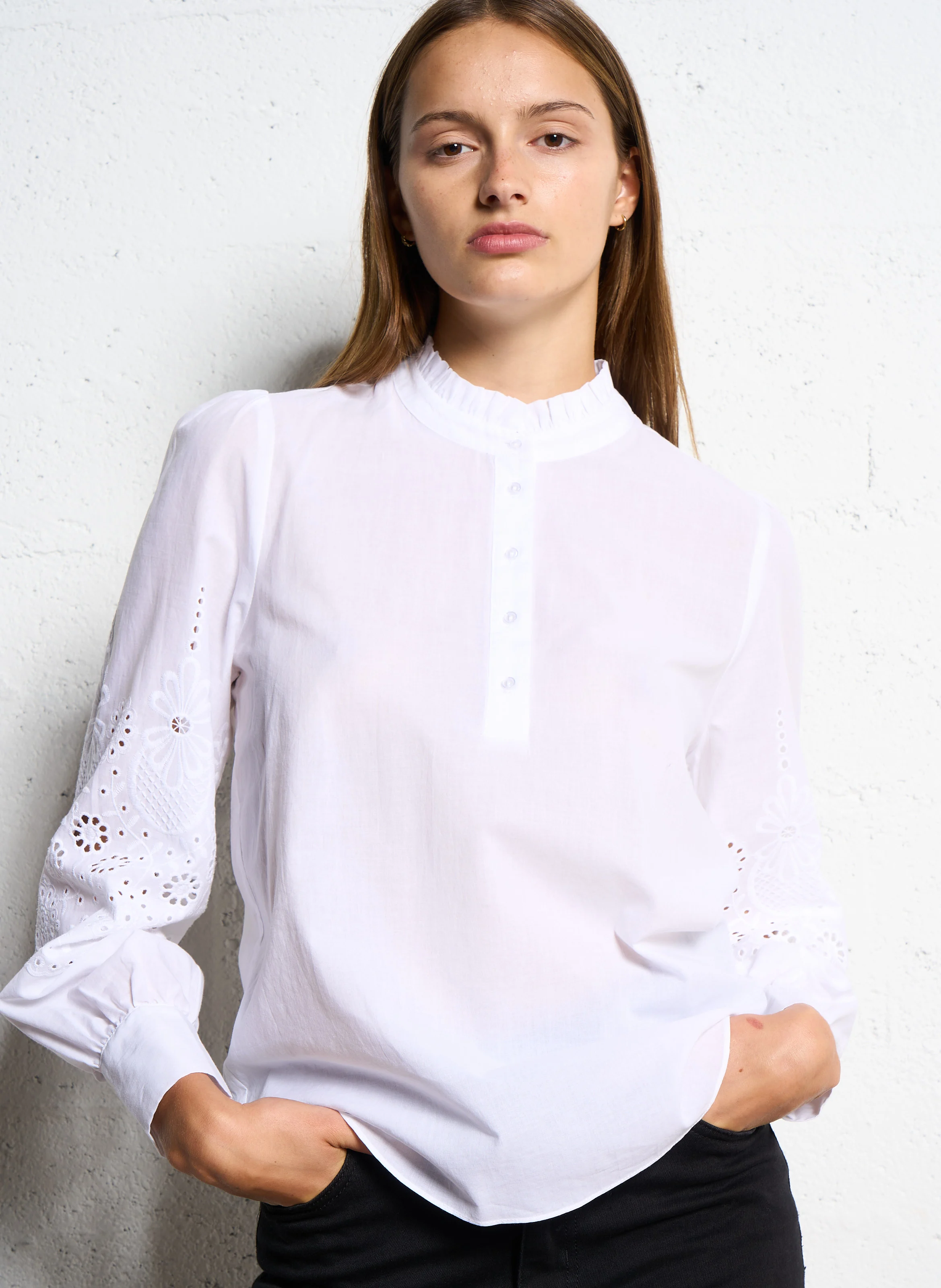 CHALIBA - Blouse col victorien en coton | Blanc