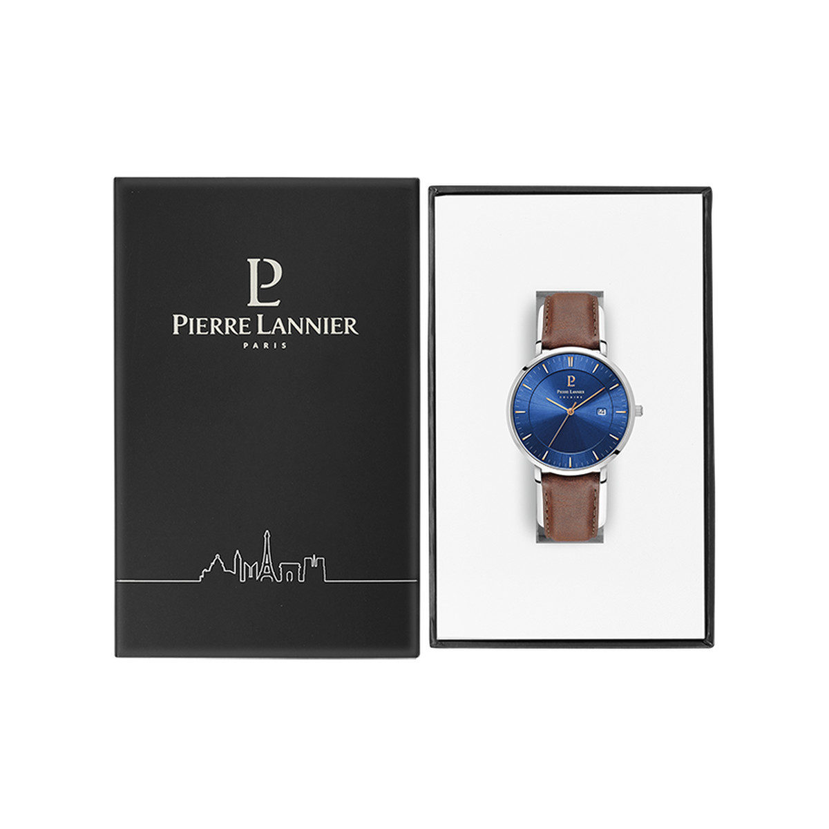 Montre Pierre Lannier homme solaire acier bracelet cuir brun