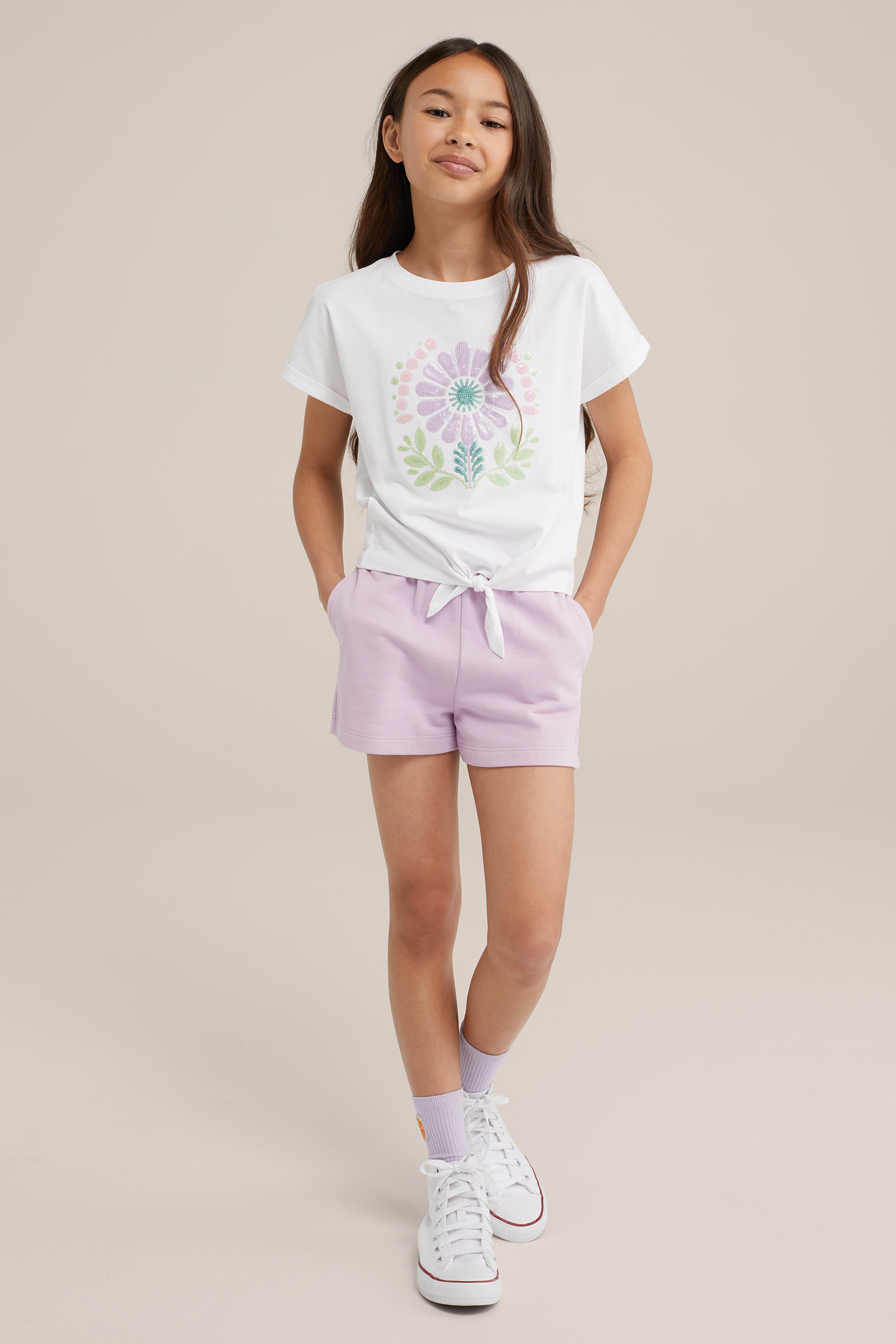 Meisjes sweatshort met embroidery WE Fashion Lichtpaars