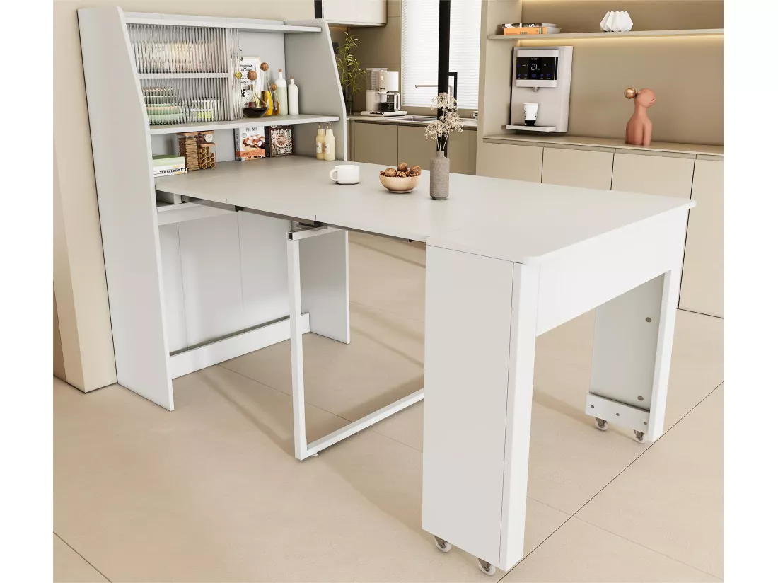 Buffet、Meuble de bar escamotable - avec compartiments au-dessus - style moderne - Blanc