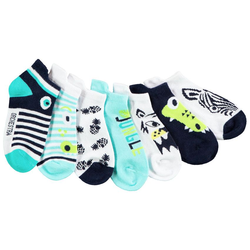 Lot de 7 paires de chaussettes courtes fantaisie pour garçon - Blanc