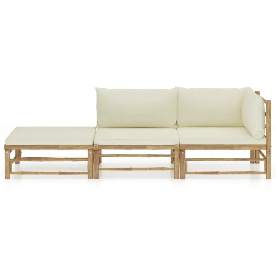 vidaXL - Loungeset - Wit - Bamboe - 3 stuks - Met kussens