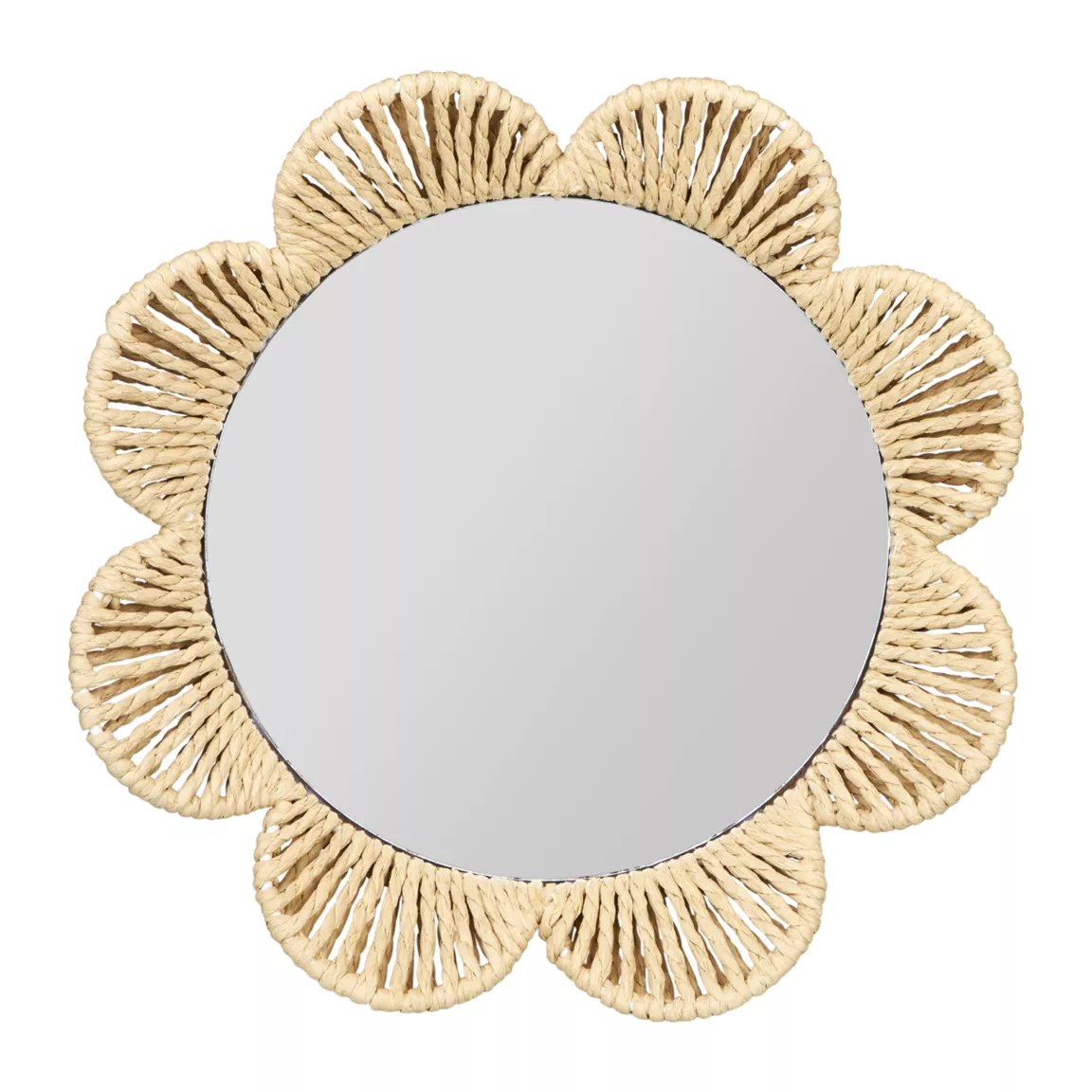 Miroir mural rond rotin (29 cm) Fleur Beige