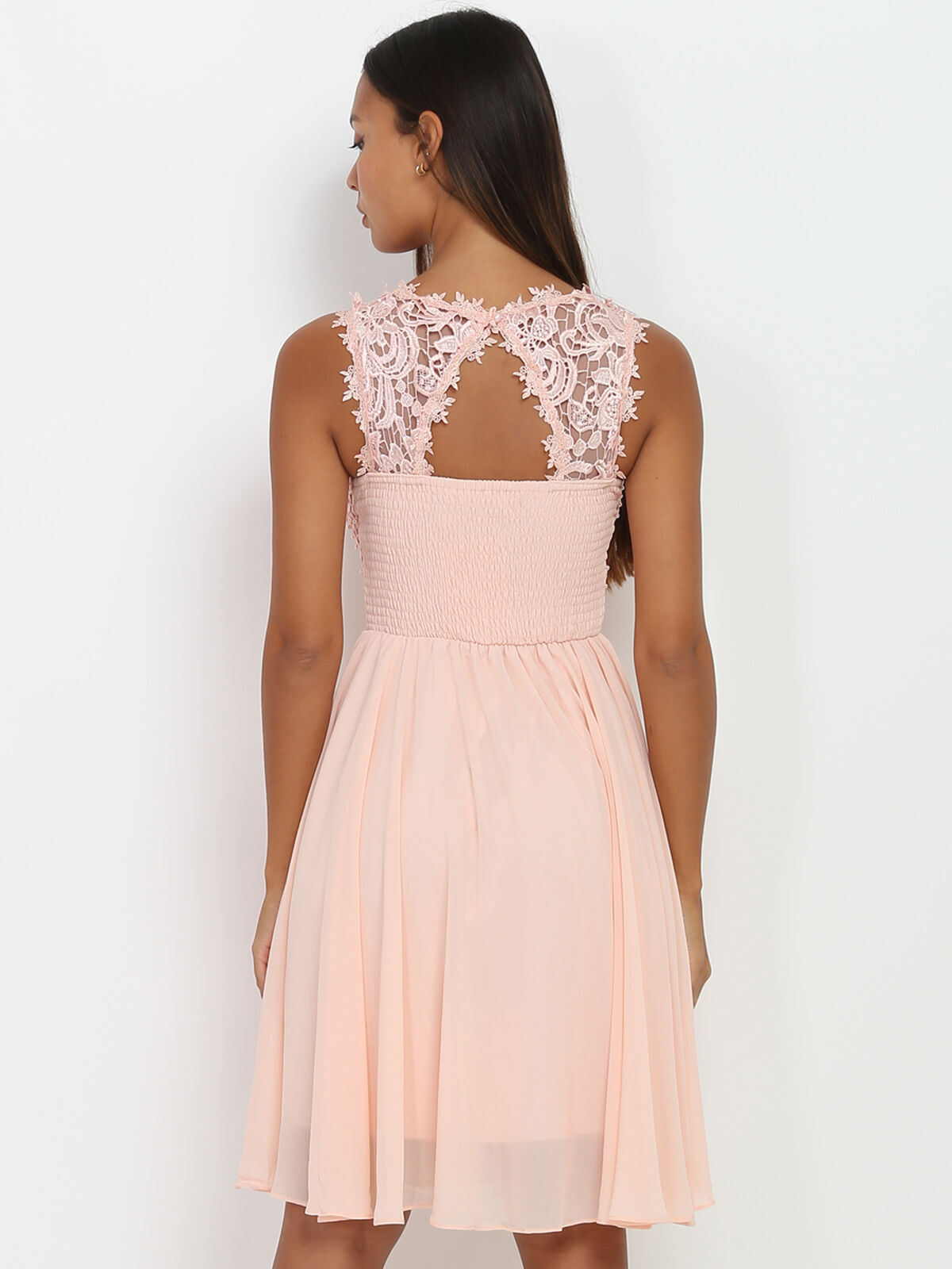 Robe patineuse broderie et perles grandes tailles- Rose