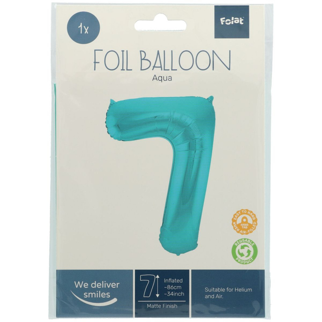 Folienballon - 7 - metall matt pastell aqua blau - ca. 86 cm lang