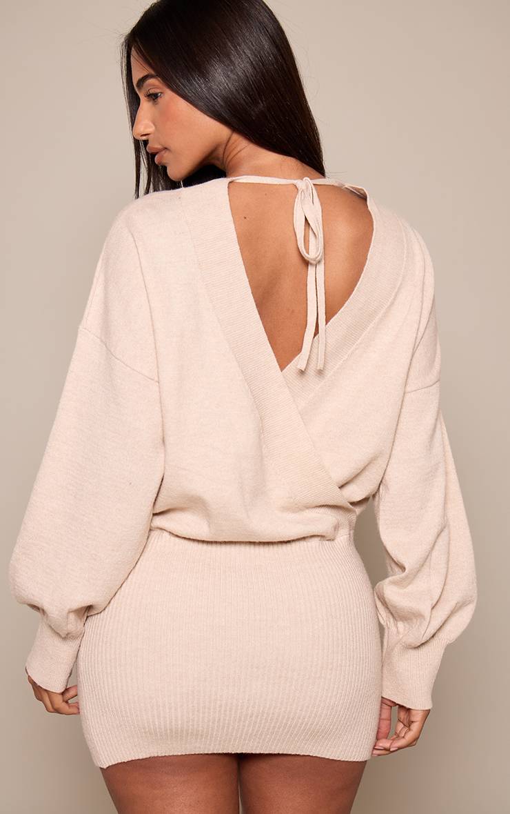 Beige Robe Synthétiquell Tricotée Ample Petite Avec Taille Côtelée