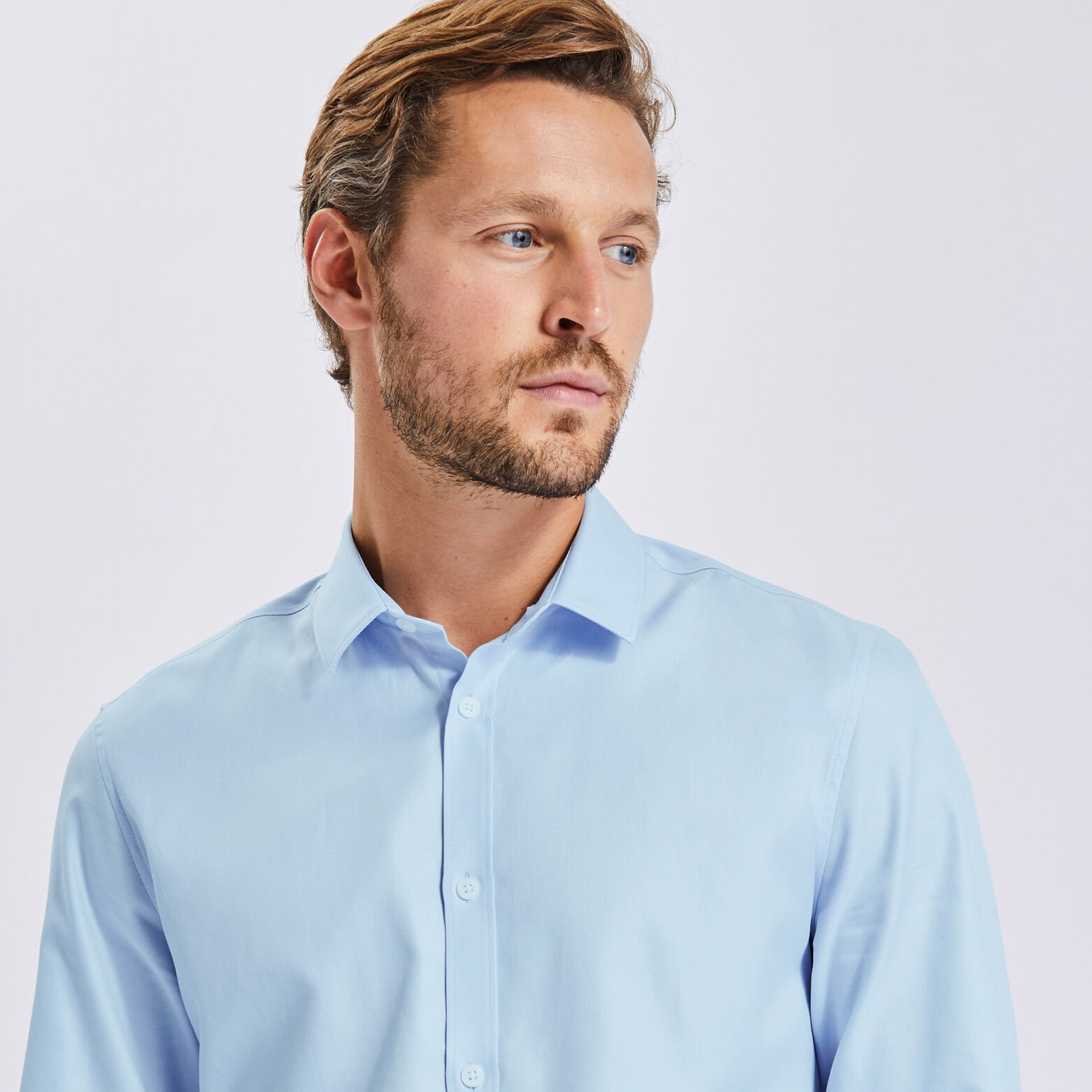 Chemise extra-slim repassage facile unie coton Bleu clair