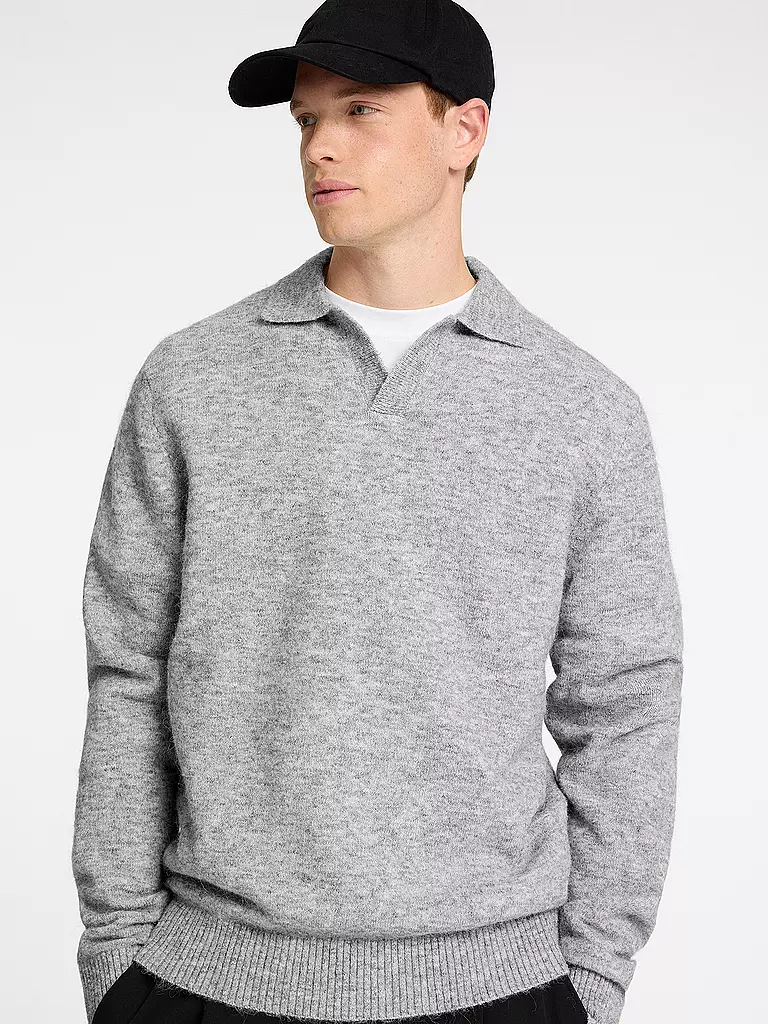 SELECTED Polo-Pullover SLHRAI hellgrau