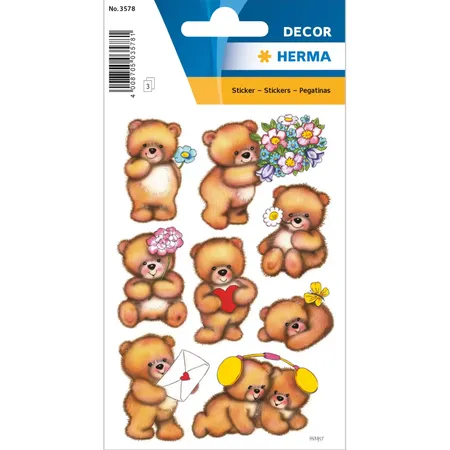 HERMA 3578 Sticker Bären mit Blumen, 3 Blatt / 24 Sticker