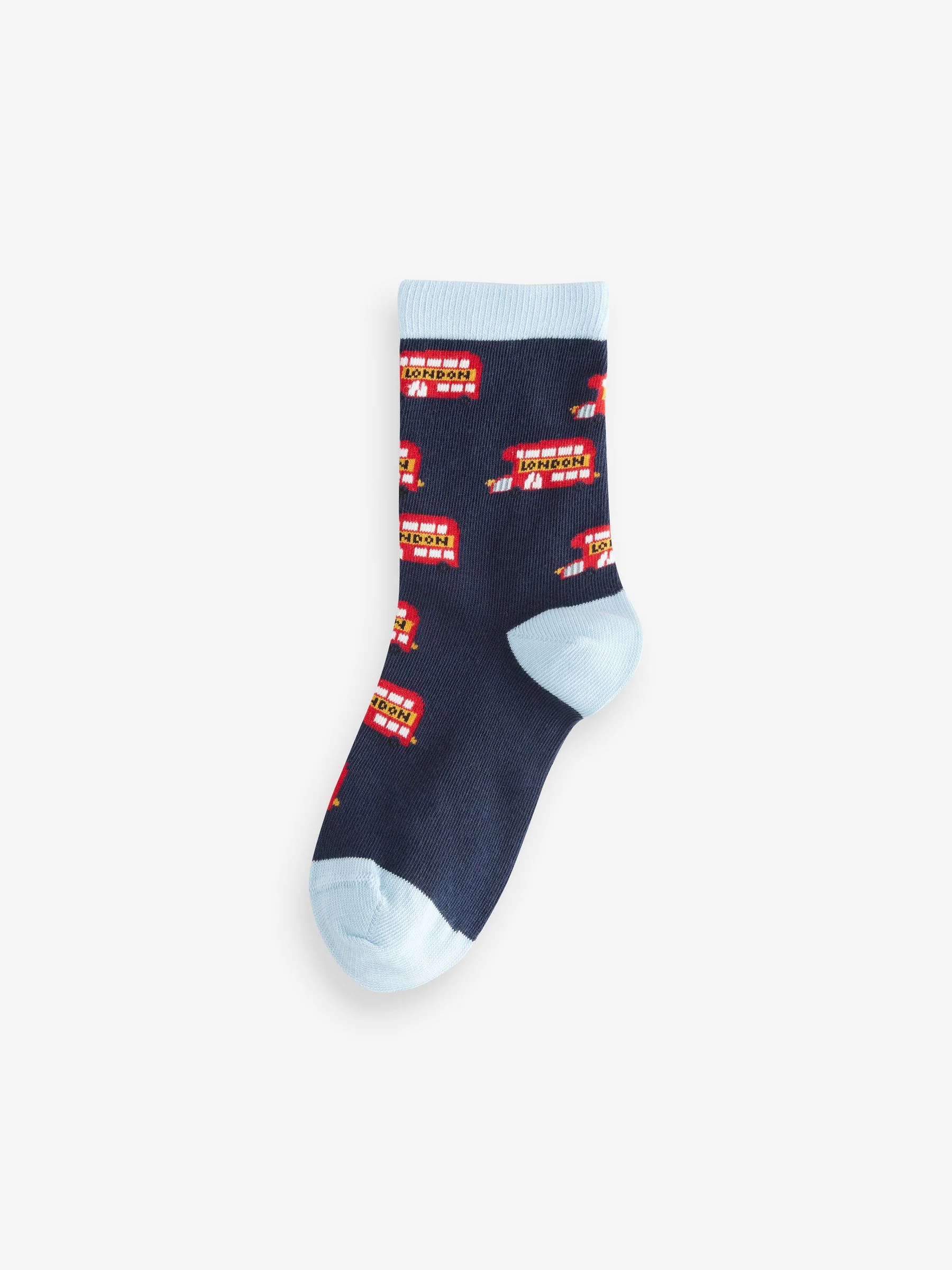 Blauw/rood Londense bus - Verpakking van 5 paar sokken met rijke print