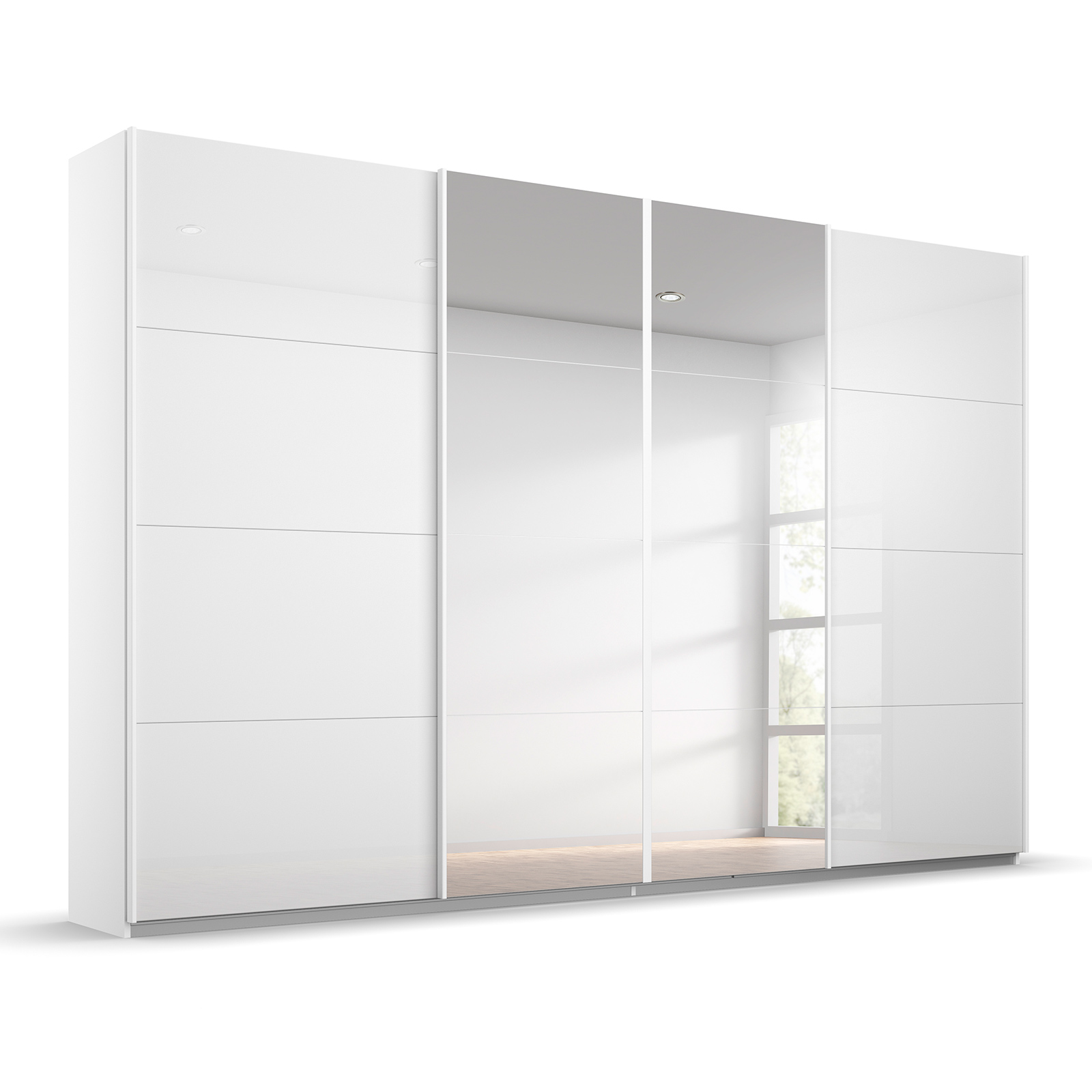 Schwebetürenschrank - weiß Hochglanz - Alpinweiß - 2 Spiegeltüren - 315x231 cm