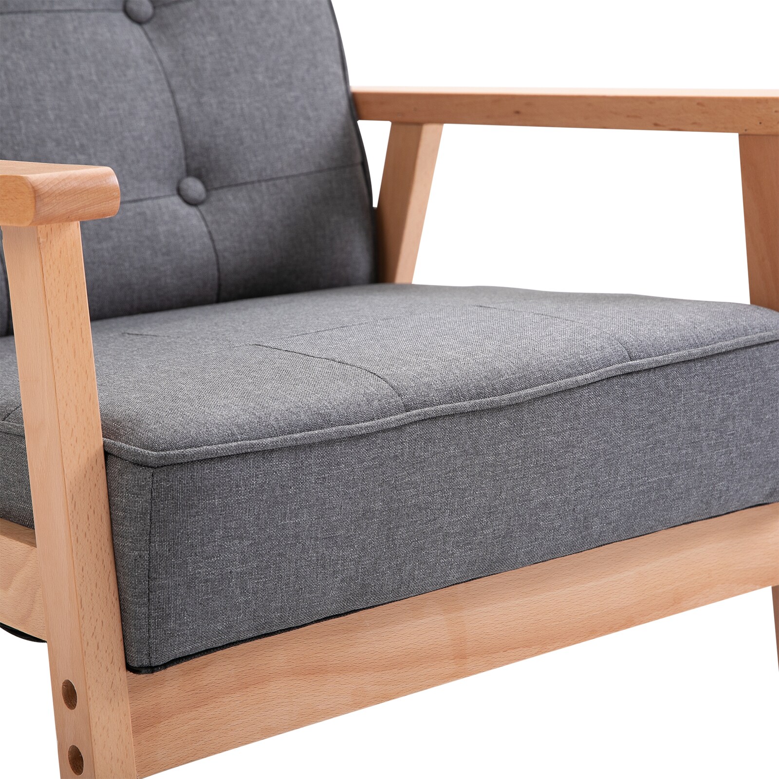 HOMCOM Polsterstuhl mit Armlehnen grau, natur 64,5 x 70 x 70 cm (BxTxH)