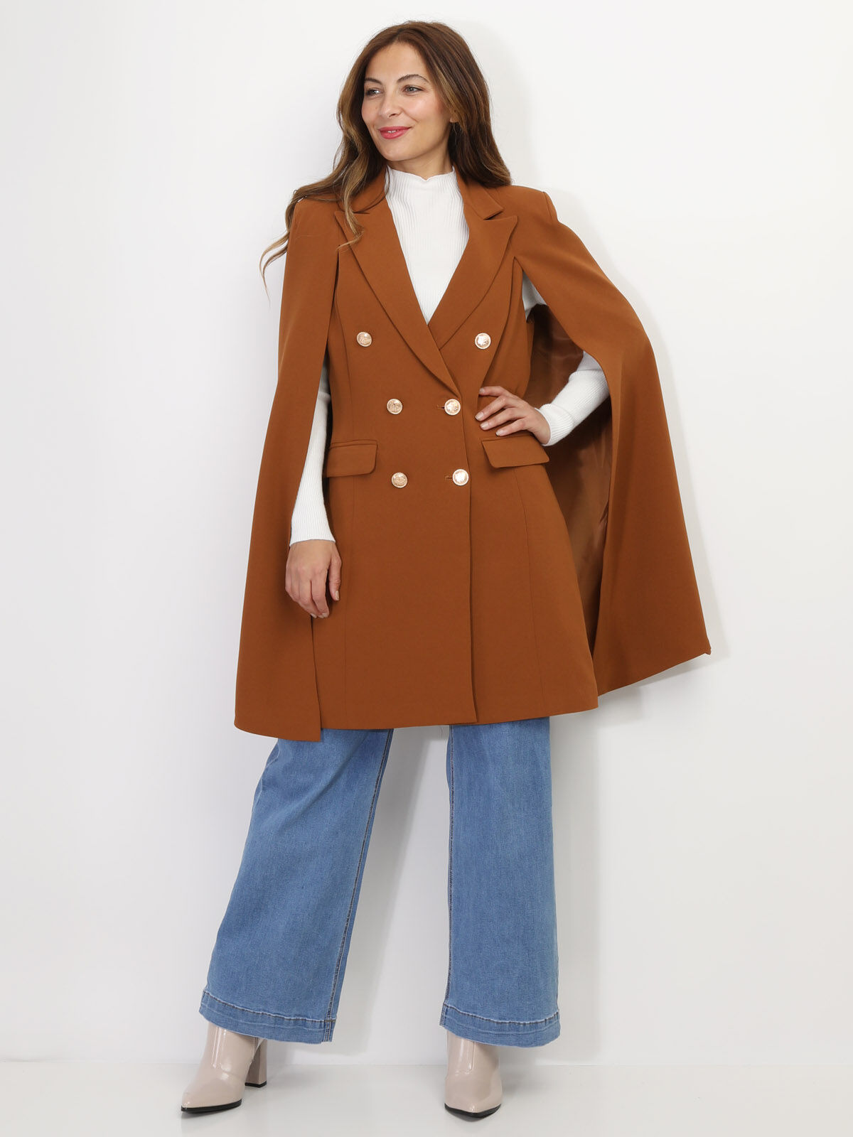 Manteau cape à boutons officier- Camel