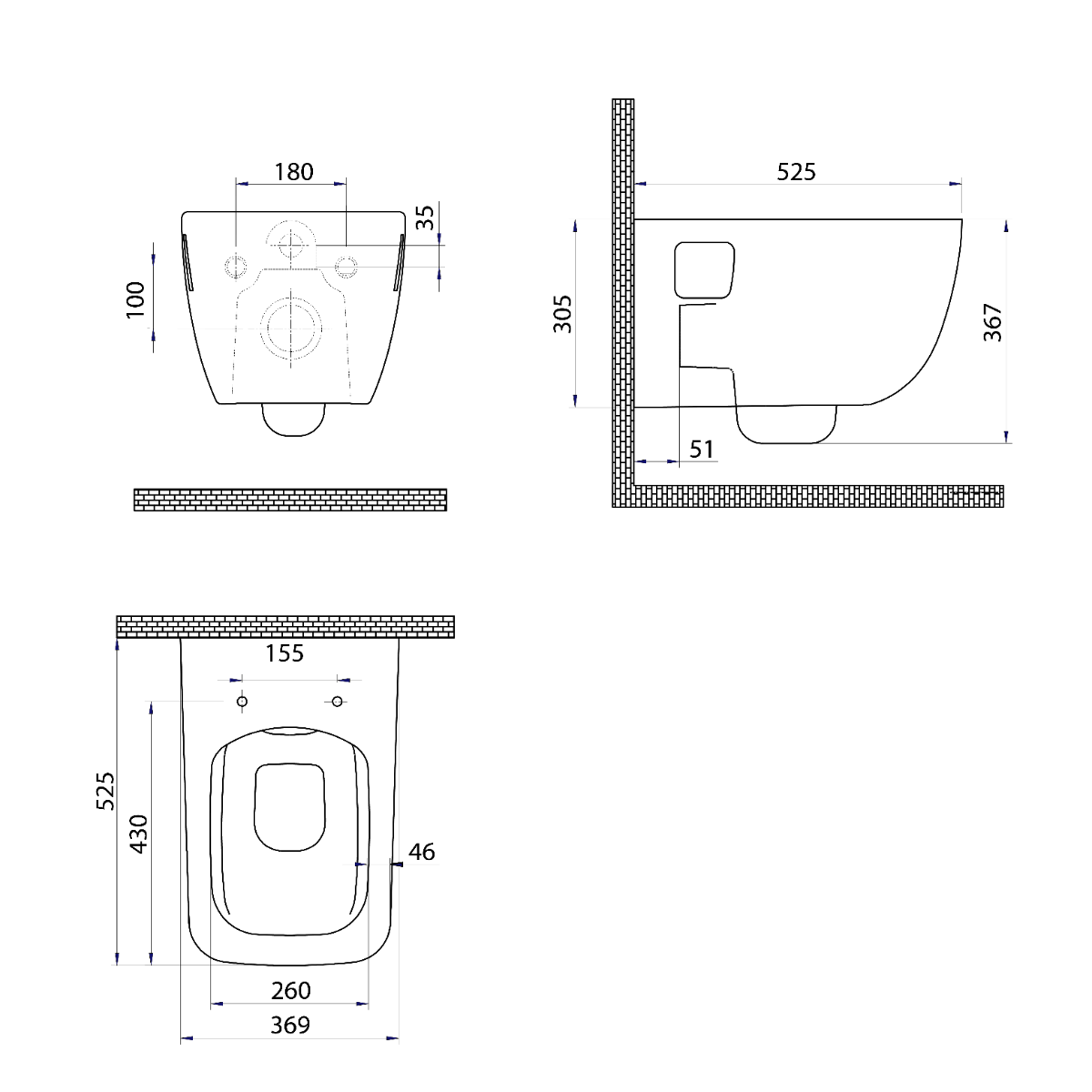 Bruckner Walter hangend toilet randloos wit