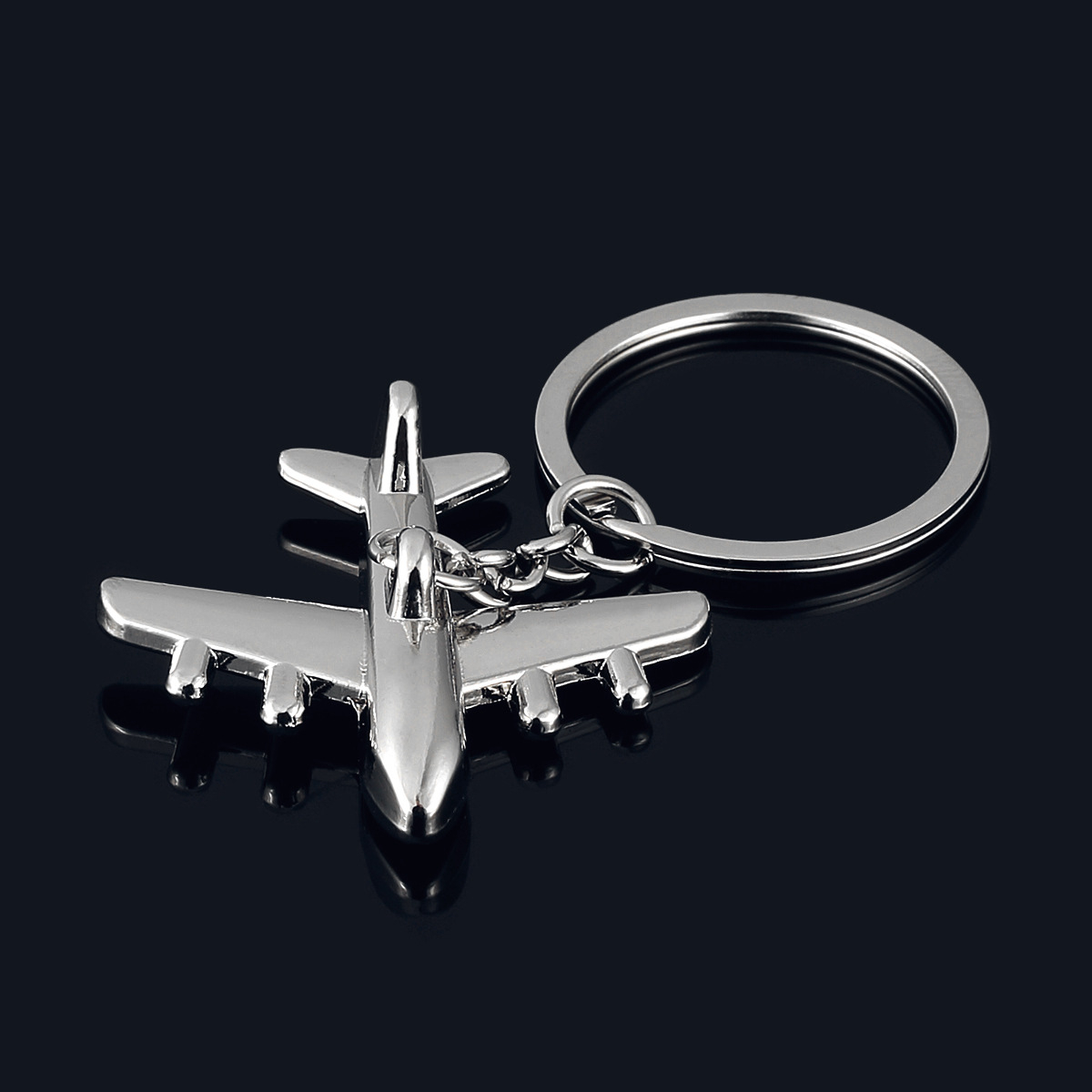 Metall 3D Flugzeug Schlüsselanhänger Handtaschen Accessoire mit Spaltring - Silber