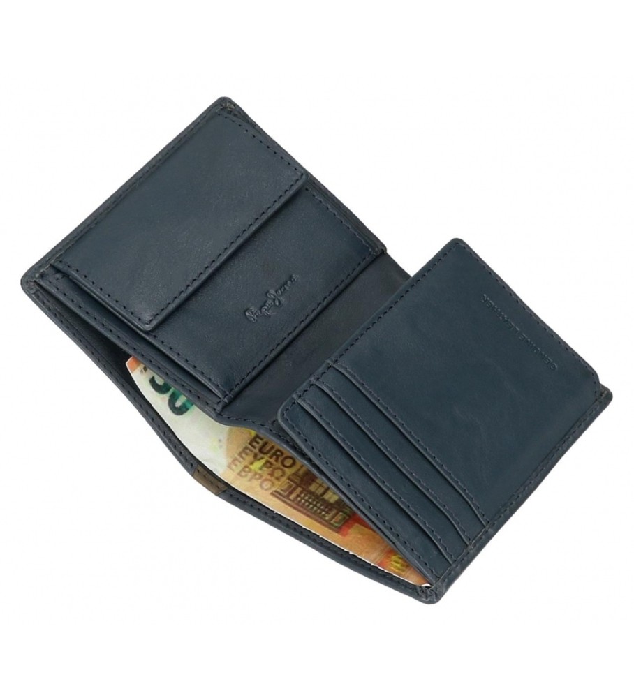 Carteira vertical Pepe Jeans Marshal em couro azul marinho
