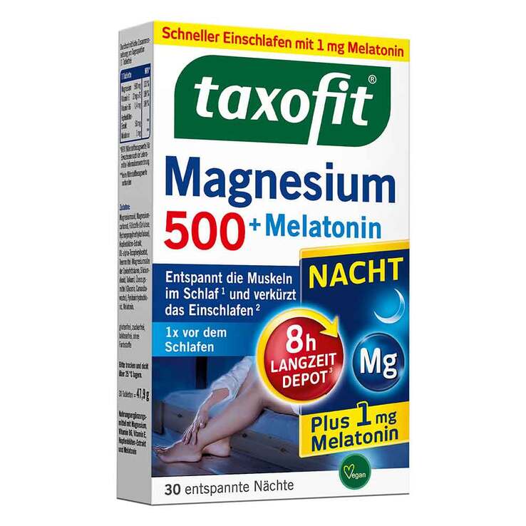Taxofit Magnesium 500 Nacht + Melatonin Tabletten, 30 St