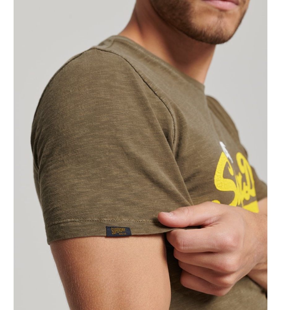 Camiseta Superdry Original Royal Over-Dye com logo verde vintage