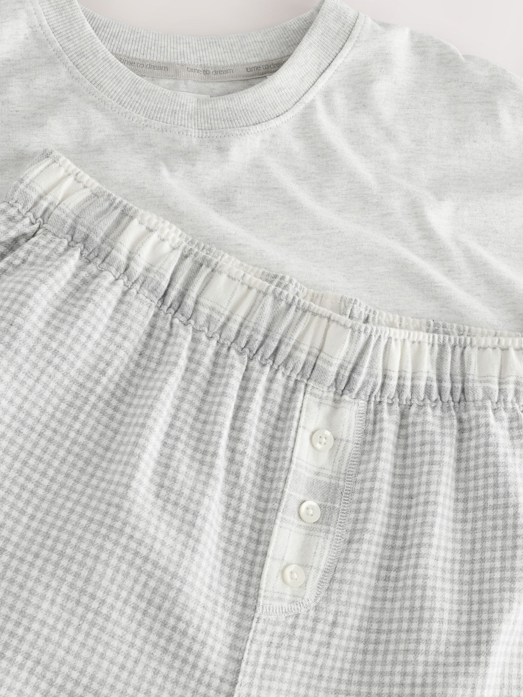 Grijs met gingham - Pyjama van katoen/modalmix met korte mouwen