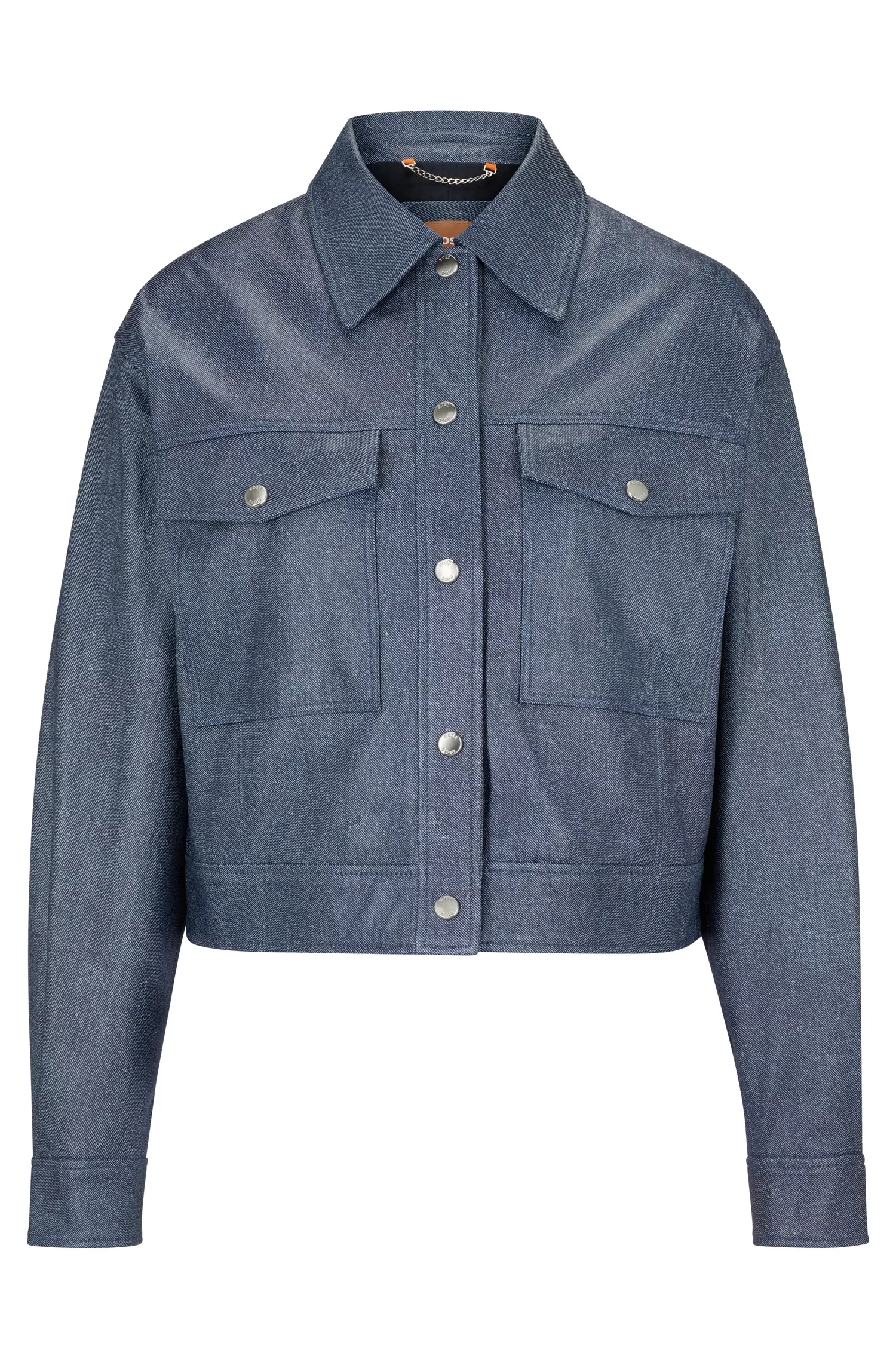 Jaqueta BOSS de couro preto com estampa jeans