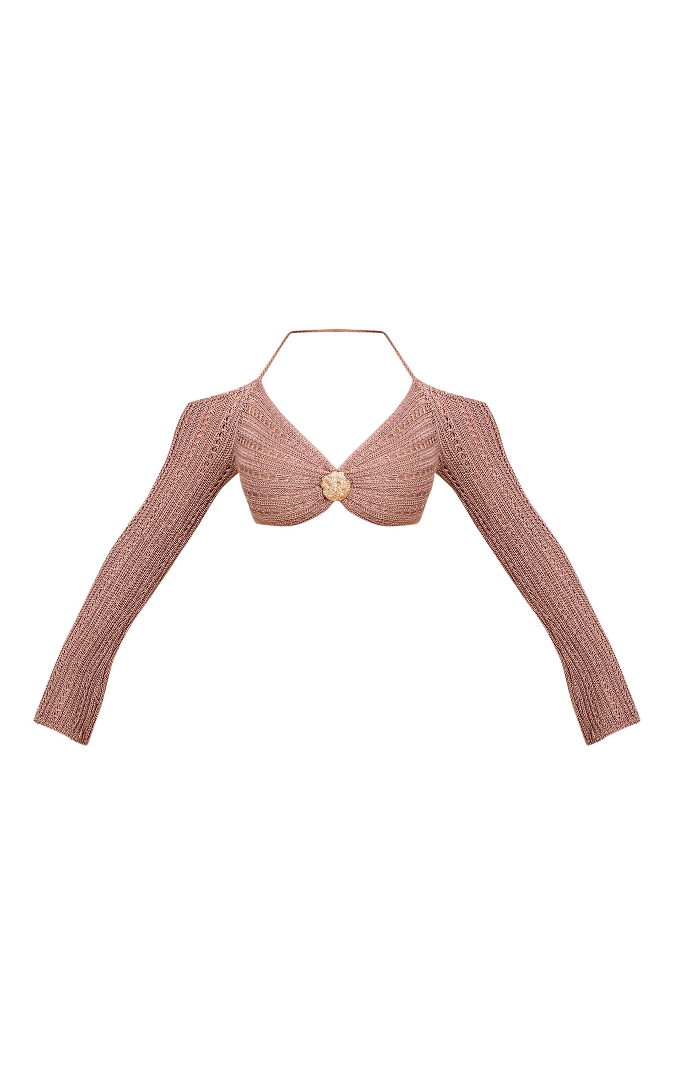 Moka Top Court Shape Col Licou Au Crochet Avec Finition Martelée Dorée