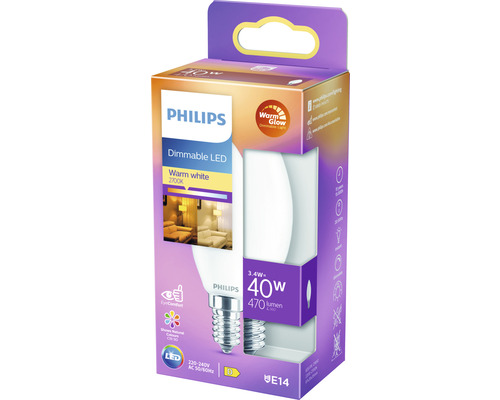 LED kaarslamp, dimbaar, B35 mat, E14/3,4W (40W), 470 lm, 2200-2700 K, warm wit, warme gloed