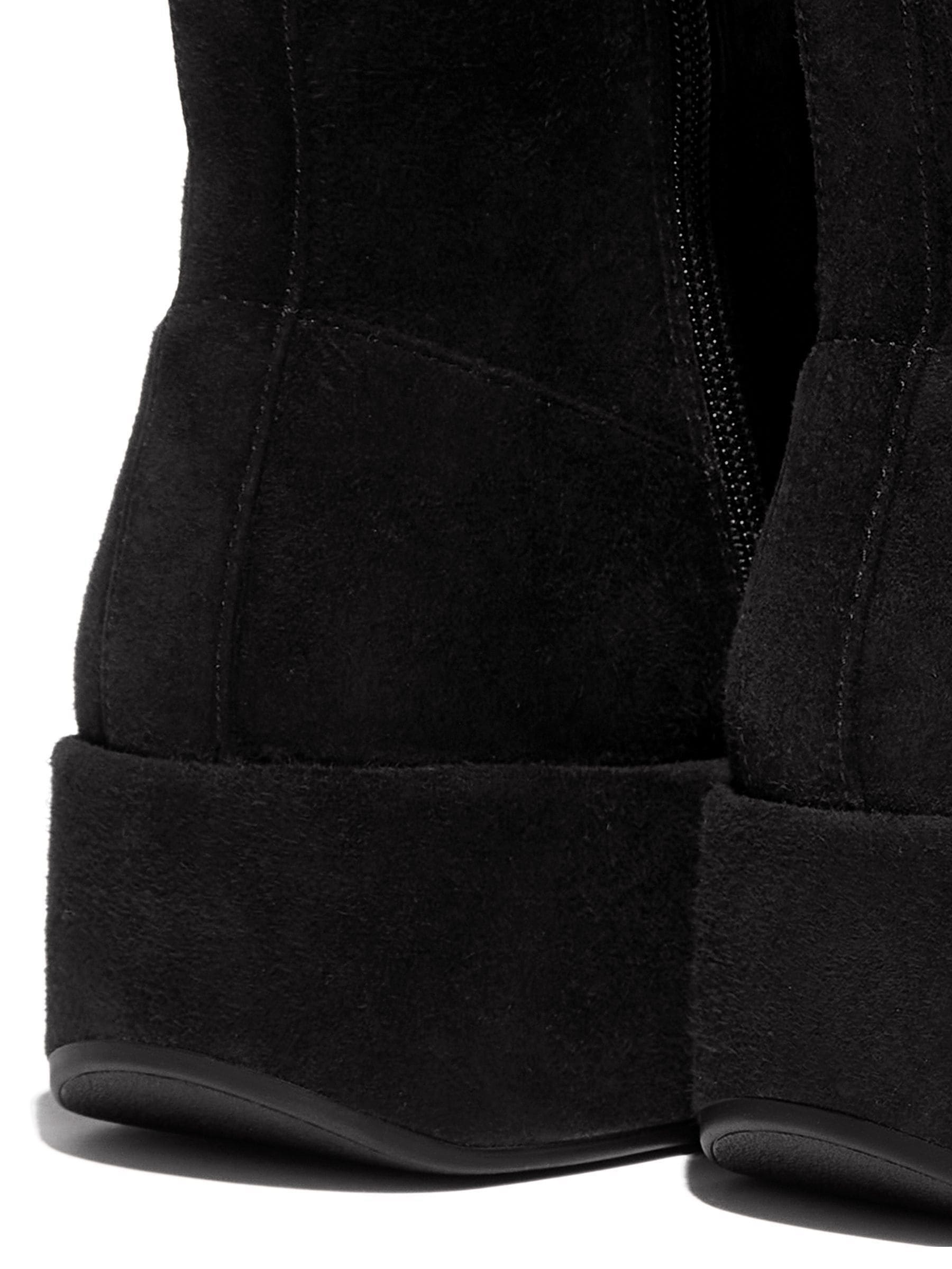 FitFlop F-Luma Stretch Suede Demi Wedge Mid Calf Black Boots