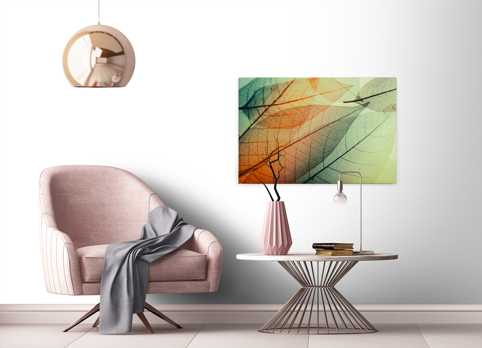 Leinwandbild BLATT - grün-orange - 90x60 cm
