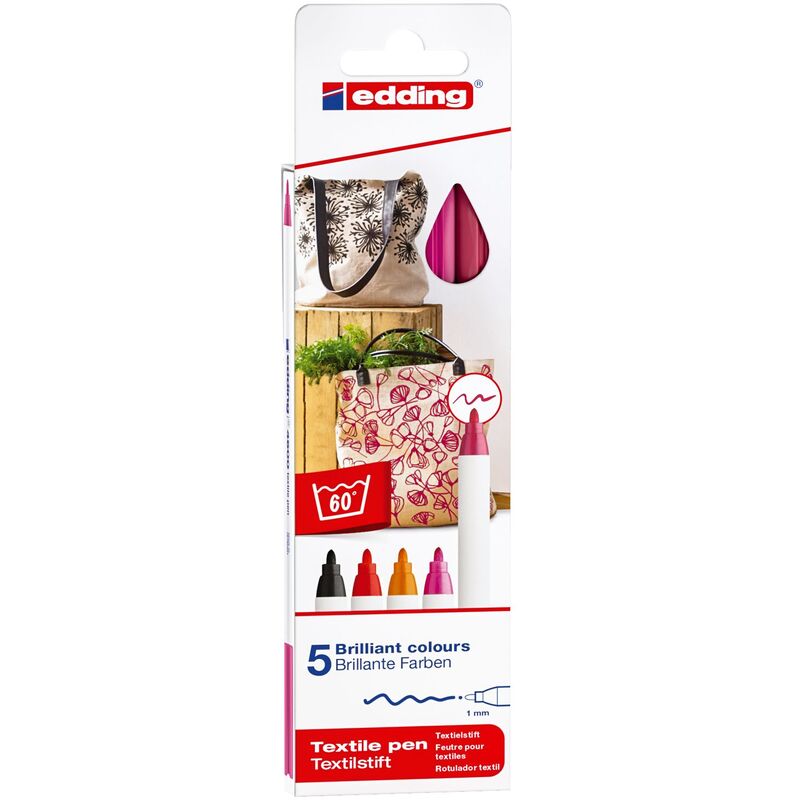 Edding Textilmarker 4600 Warm Colours, 5 Stück, assortiert