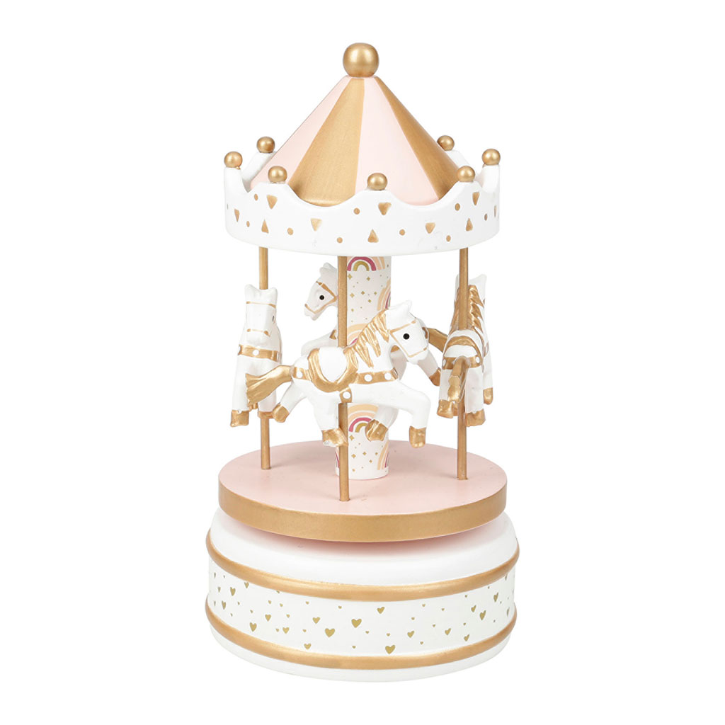 Boîte à musique carrousel blanc et doré  10x20x10cm