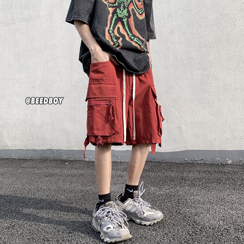 Kimeya - Effen cargoshorts met trekkoordtaille