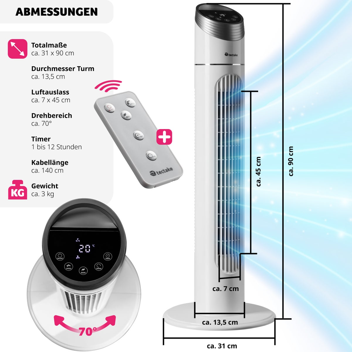 Torenventilator tectake oscillerend 31 x 90 cm
