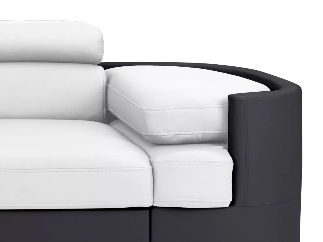 Canapé d'angle gauche convertible en simili blanc et noir MYSEN II