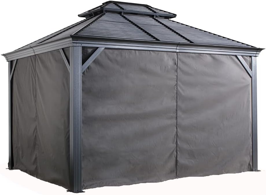 Sojag Vorhänge inkl. Clips für Pavillon Mykonos & Messina 12x16 | Grau | 240g/m² Polyester | Mit Reißverschlusstür | Komplett-Set für alle Seiten | Wetterfest & leicht zu montieren
