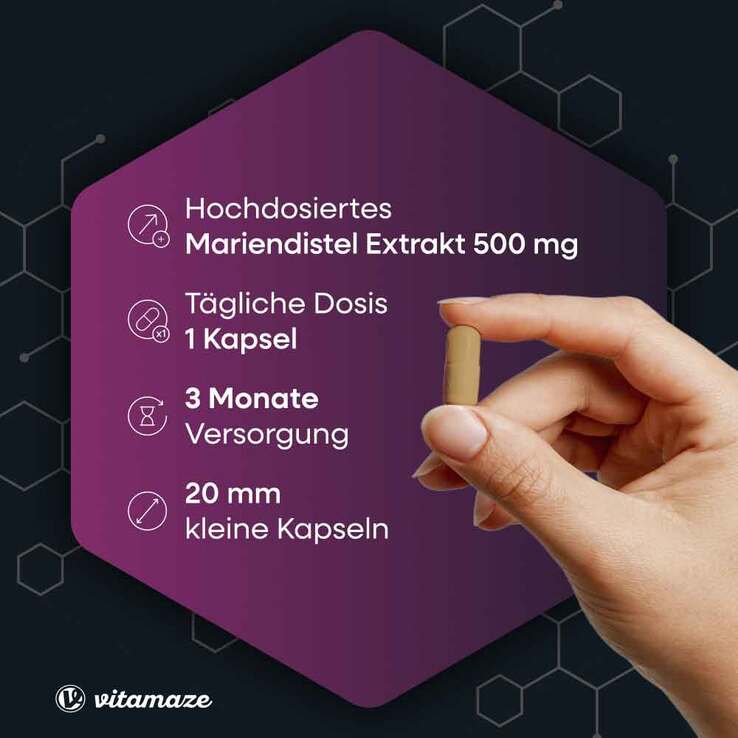 Mariendistel 500 mg Extrakt hochdosiert vegan Kapseln , 90 St