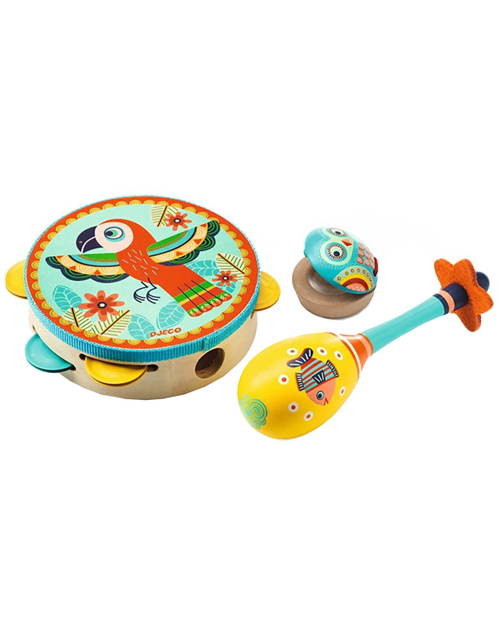 Djeco - Tamburin, Maracas, Kastagnette - 3tlg. Instrumenten Set