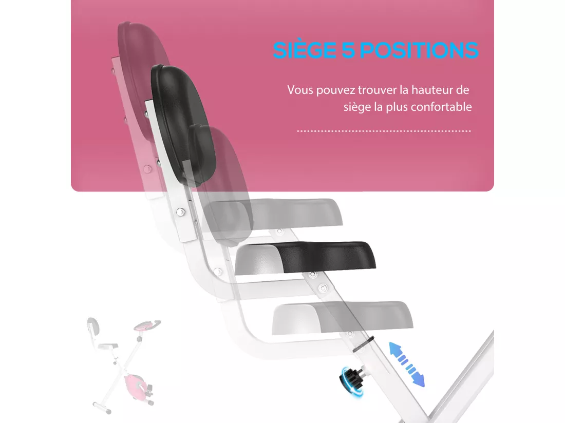 Vélo d'appartement pliable - collaboration Aosom.fr x FFHandball - 8 niv. résistance magnétique réglable - rose