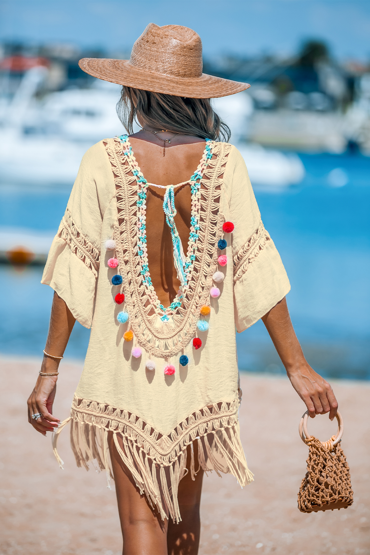Robe cover up en crochet à col en V et glands