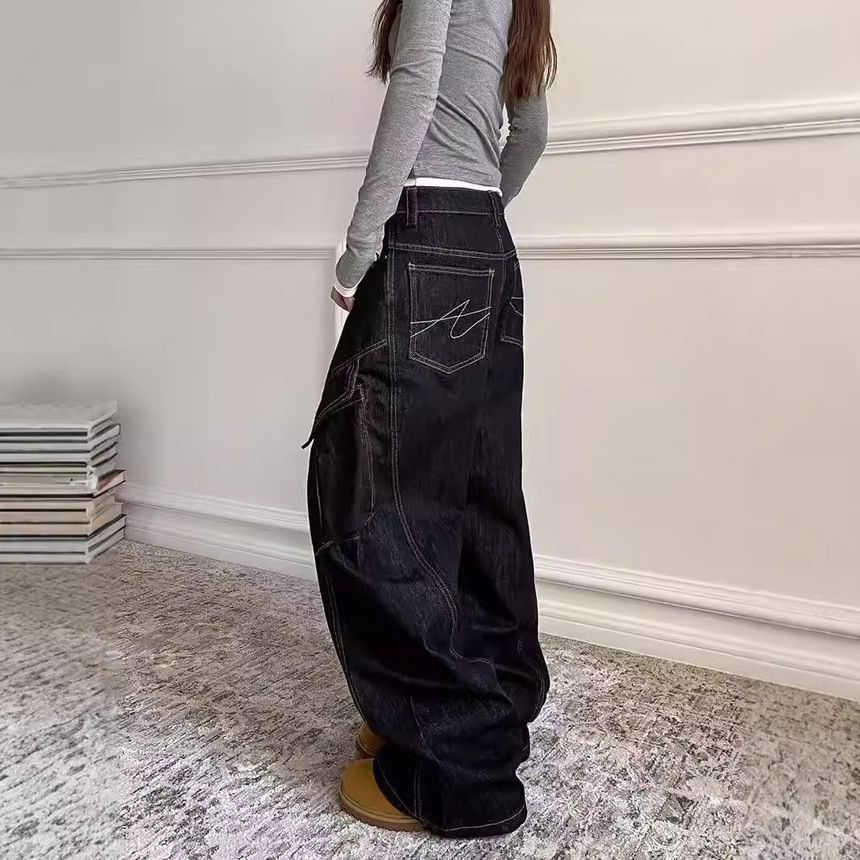Jerolenea - Lage taille gewassen wijde cargojeans