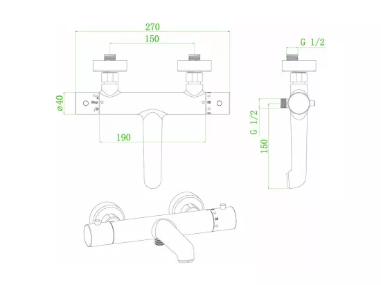 Luisa mitigeur bain-douche thermostatique cuivre brossé - Essebagno