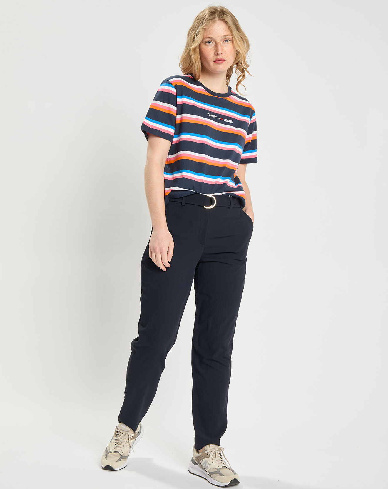 Tommy Jeans T-Shirt 100% Coton Bio Crop Stripe multicolore