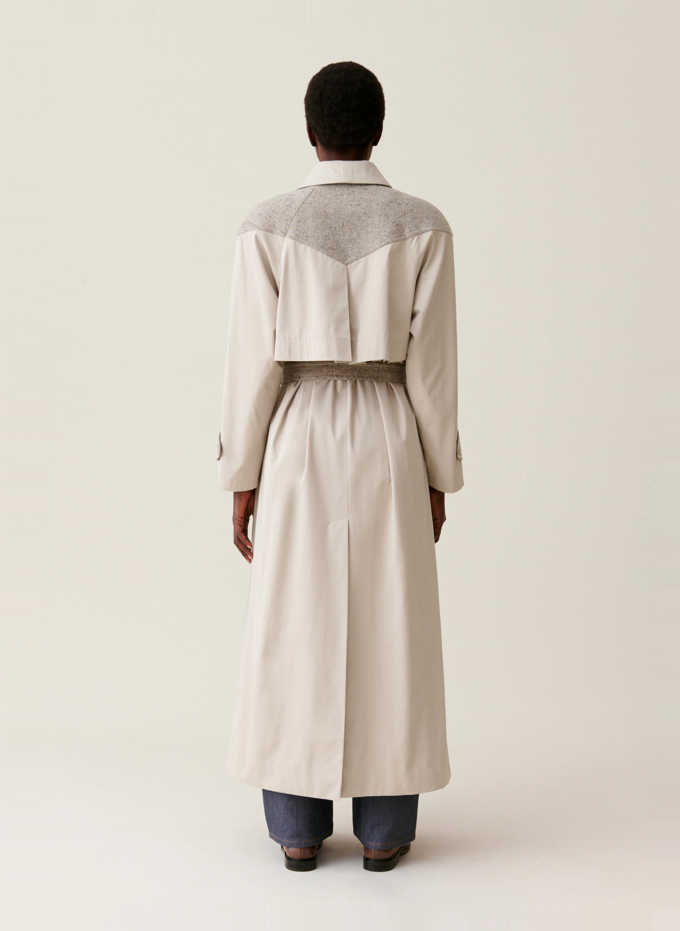Trench long bi-matière | Beige