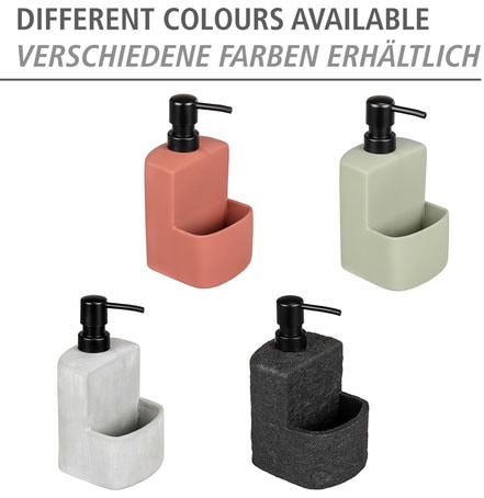 WENKO Spülmittelspender »Modell Festival« aus Keramik, Soft-Touch Beschichtung, mit Spülschwamm-Fach, 380 ml